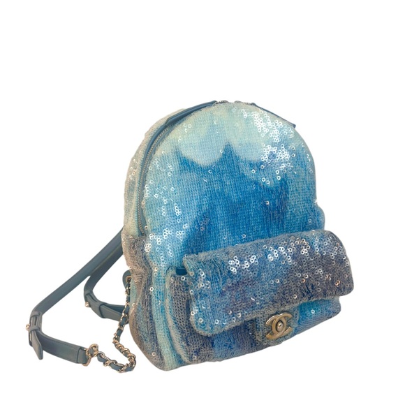 Chanel  Sequin Tri-color Waterfall Backpack Light Blue - Picture 2 of 11